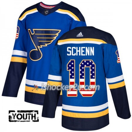 Børn NHL St. Louis Blues Trøje Brayden Schenn 10 Adidas 2017-2018 Blå USA Flag Fashion Authentic
